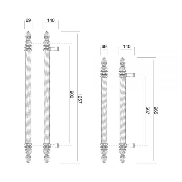 نقشه خطی دستگیره ورودی مدل 9800L بهریزان ، برنز مات